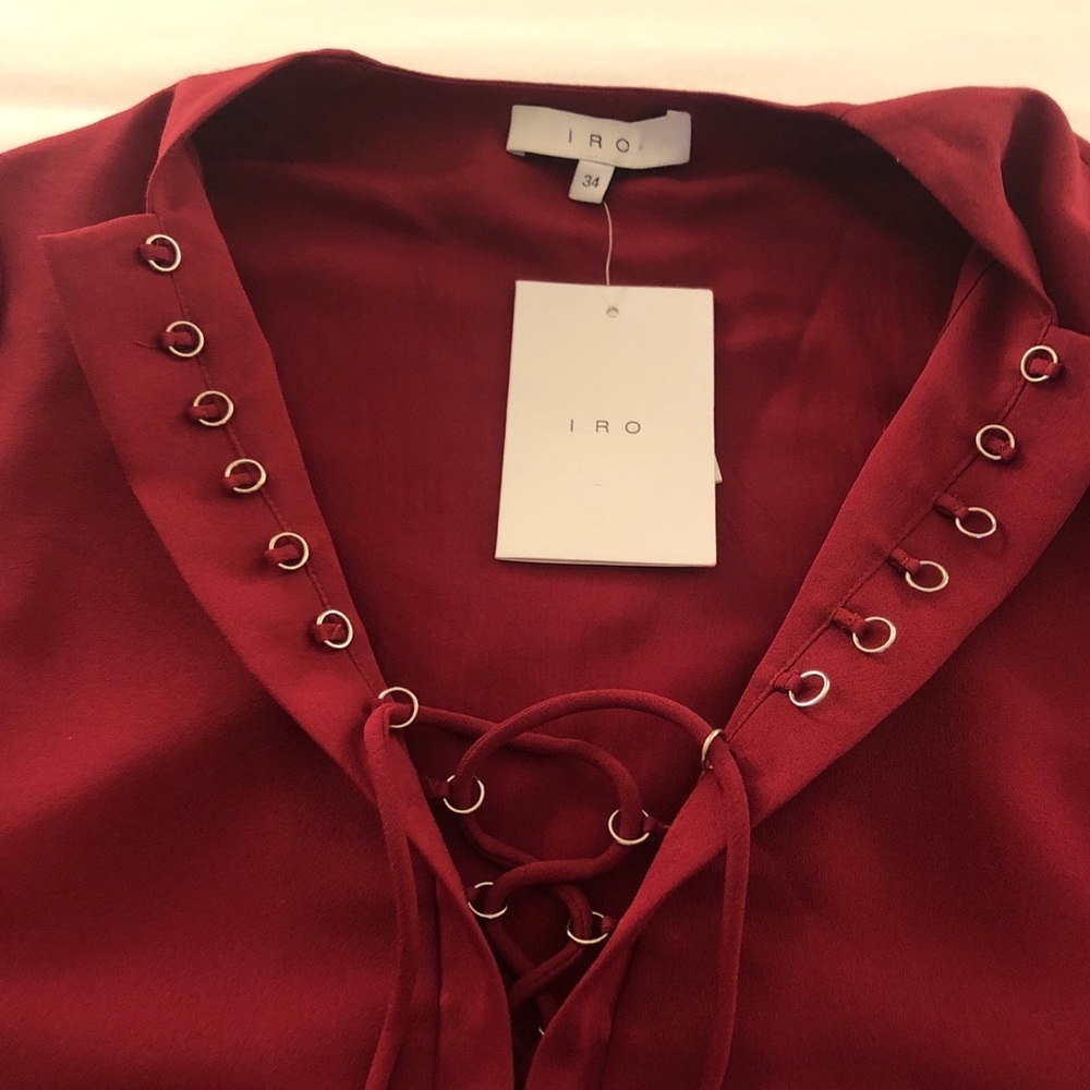 NWT IRO Luana Top Red Blouse Shirt Tank Tunic Ruffle Statement Sleeve Sz US 0 - Picture 4 of 6